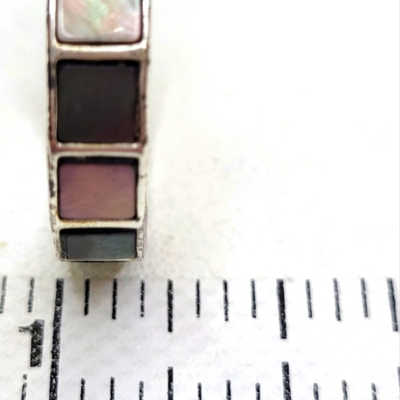 Stunning Vintage Silver Mother of Pearl Abalone All Around Hoop Earrings - Picture 7 of 7